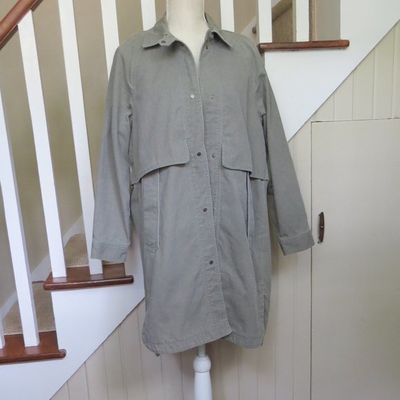 BONNIE ALEX Long Utility Jacket Coat - Womens Small - Khaki Green - Snap Closure - Picture 7 of 15